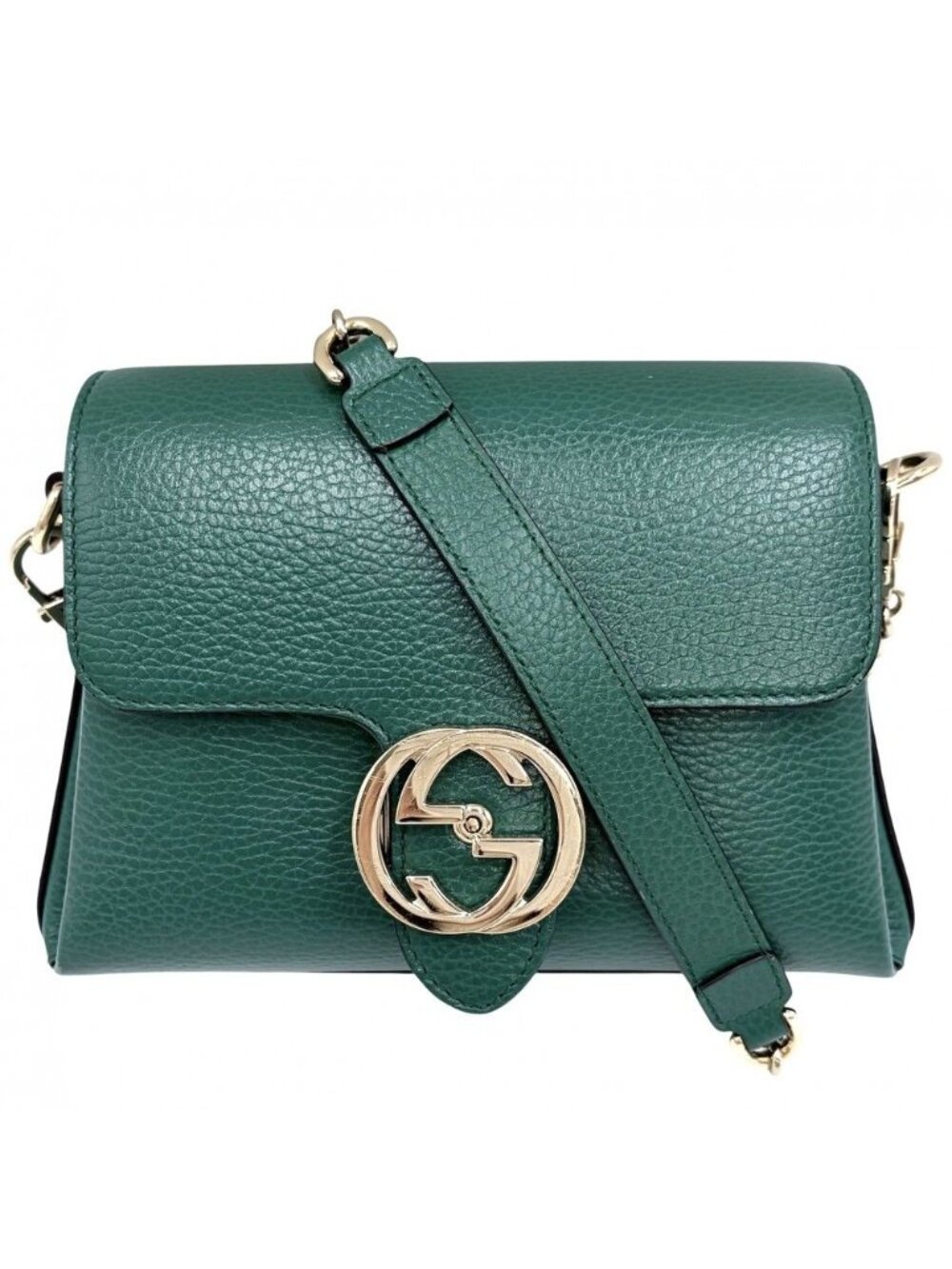 Gucci Shoulder Bag Interlocking Chain Crossbody Leather Green Gold